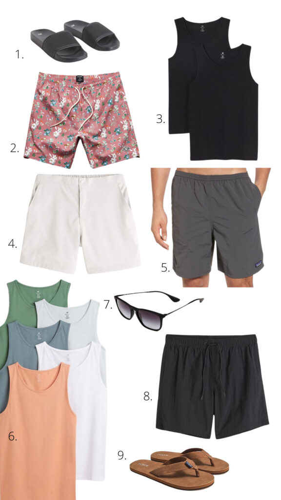 Elisha from Our Aesthetic Abode made a collage of 9 different Spring/Summer beach items for men