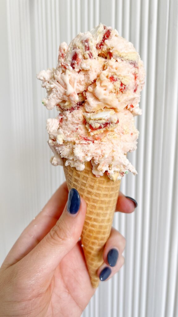 Homemade strawberry pop-tart ice cream made by Elisha at Our Aesthetic Abode