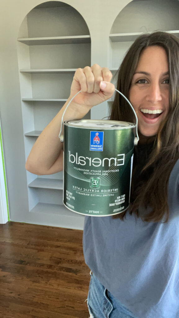 Elisha from Our Aesthetic Abode is using SW Emerald paint for her Ikea Built Ins