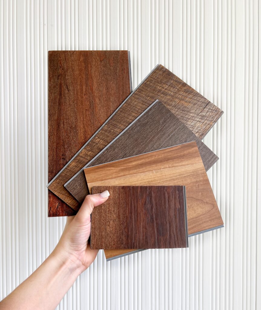 5 different LVP and engineered hardwood samples