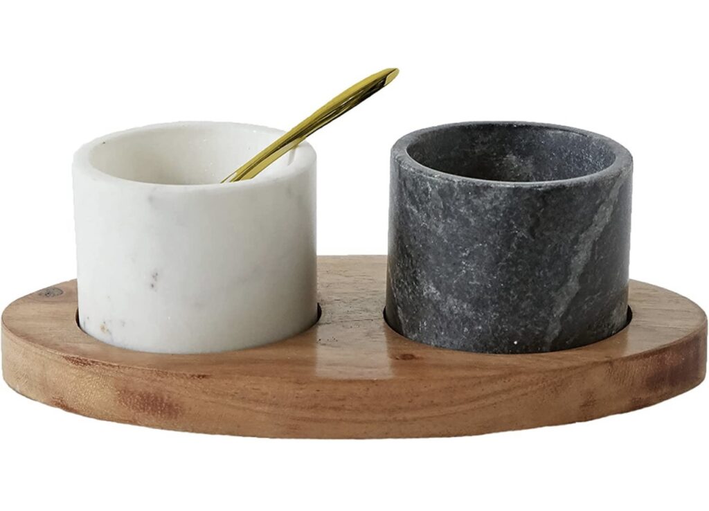 hostess gift ideas marble bowls with salt spoon