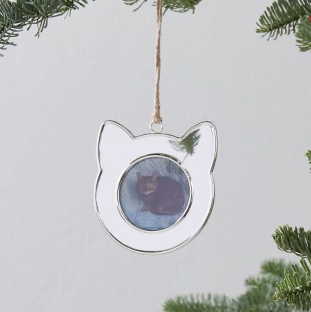 metal cat ornament with picture