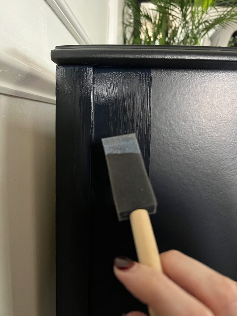 using a top coat for a DIY black dresser