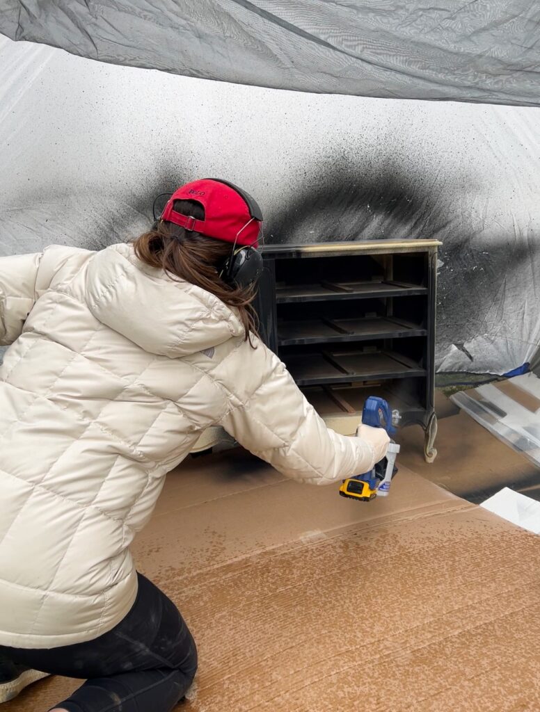 using graco tc pro cordless sprayer to paint a dresser black