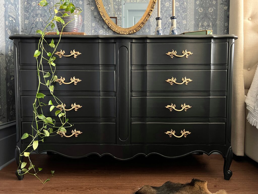 a black french provincial style dresser makeover