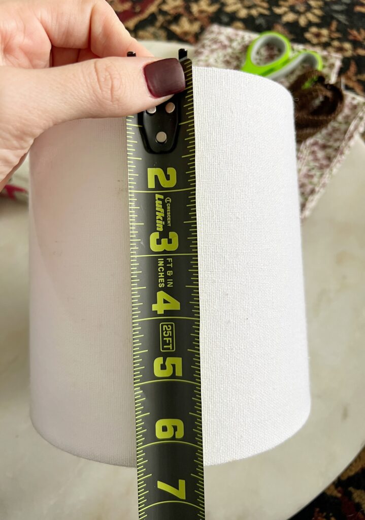 Measuring the height of a drum shade for a DIY fabric lampshade