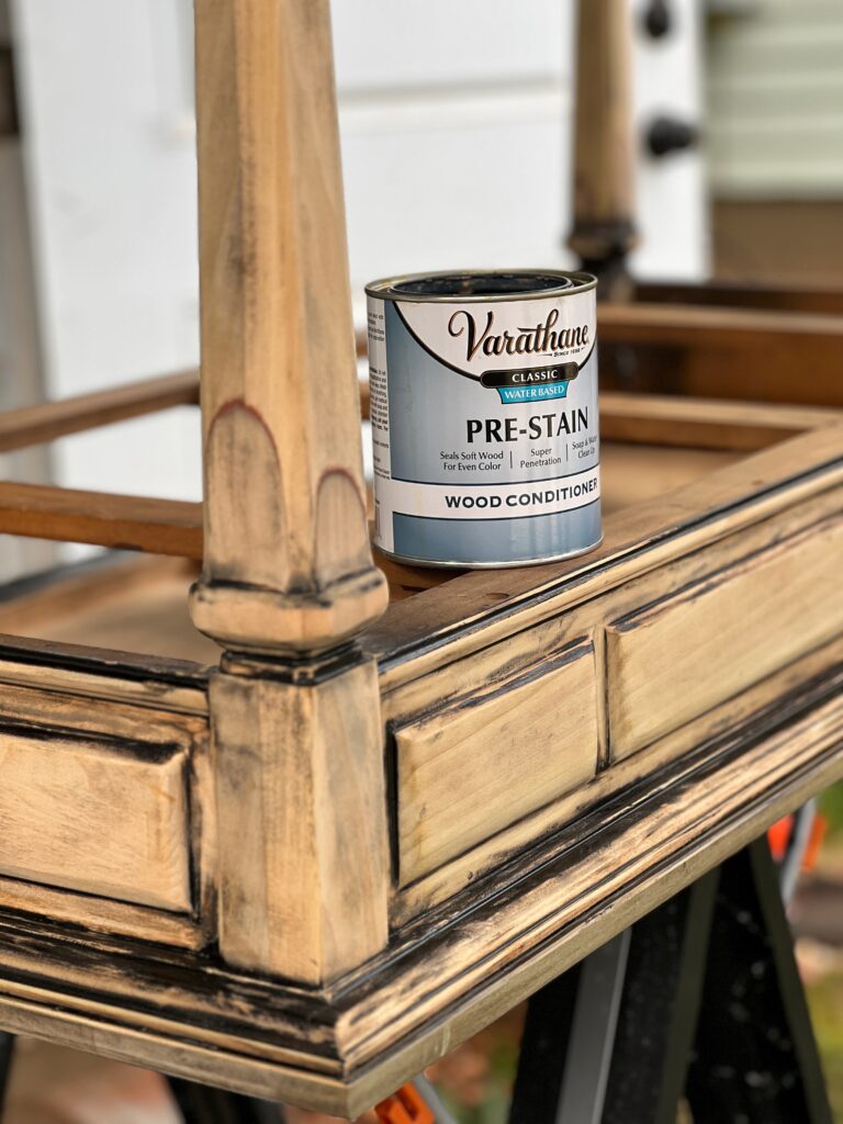 using pre-stain wood conditioner for a vintage desk flip