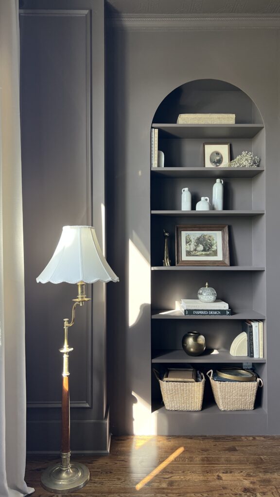 arched built-in hack with farrow and ball london clay paint