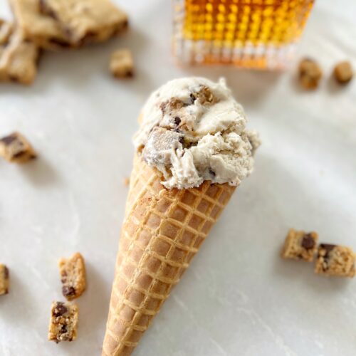 Homemade bourbon ice cream with blondies