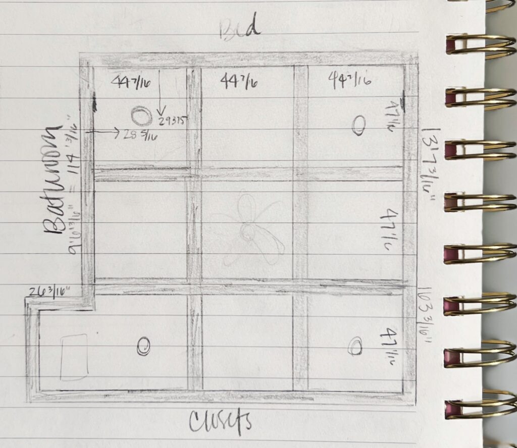sketch of coffered ceiling layout and measurements