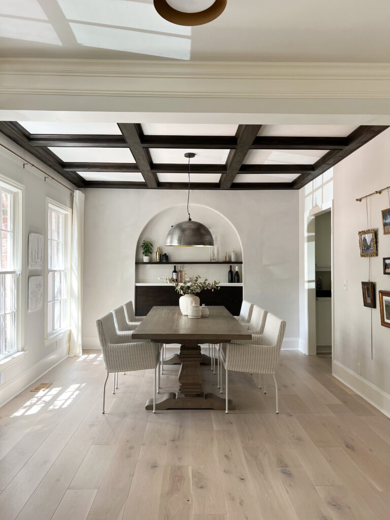 DIY wood stained coffered ceiling