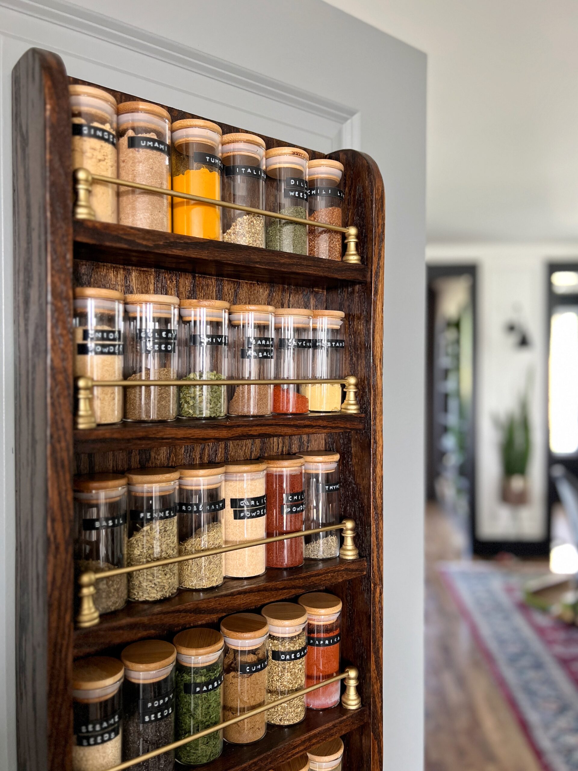DIY wood and brass spice rack