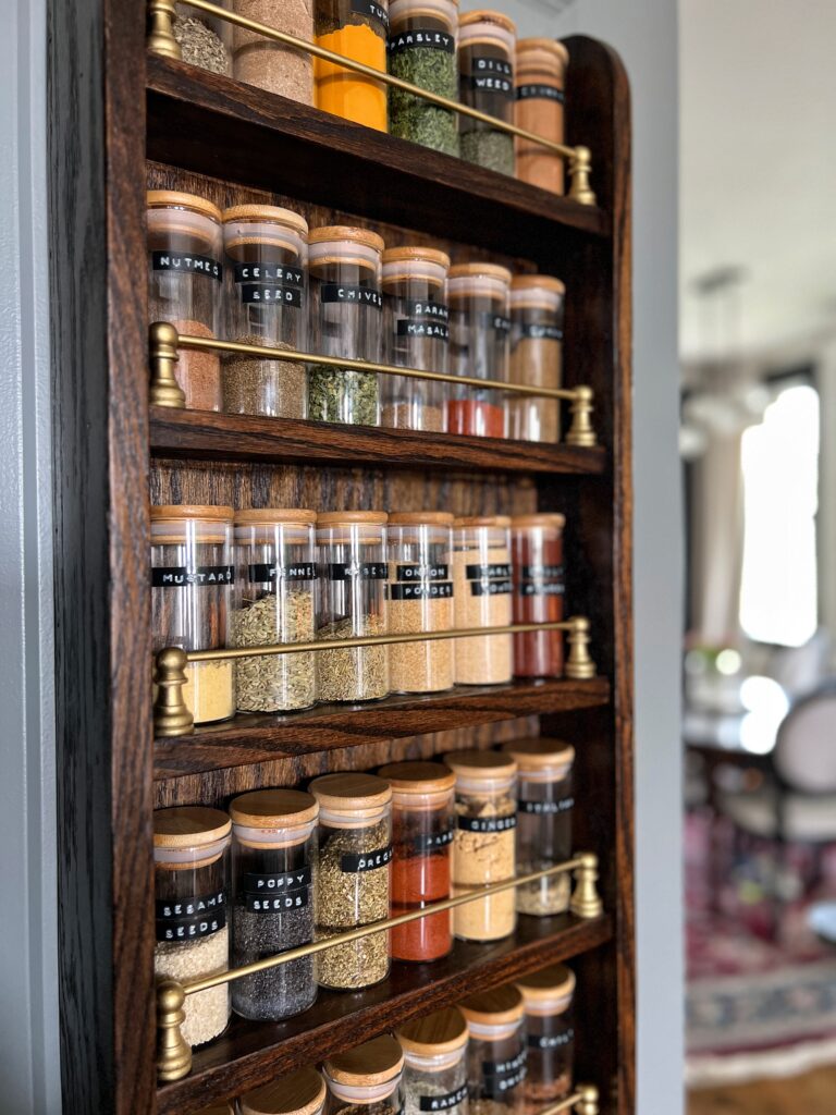 DIY wood spice rack for a pantry