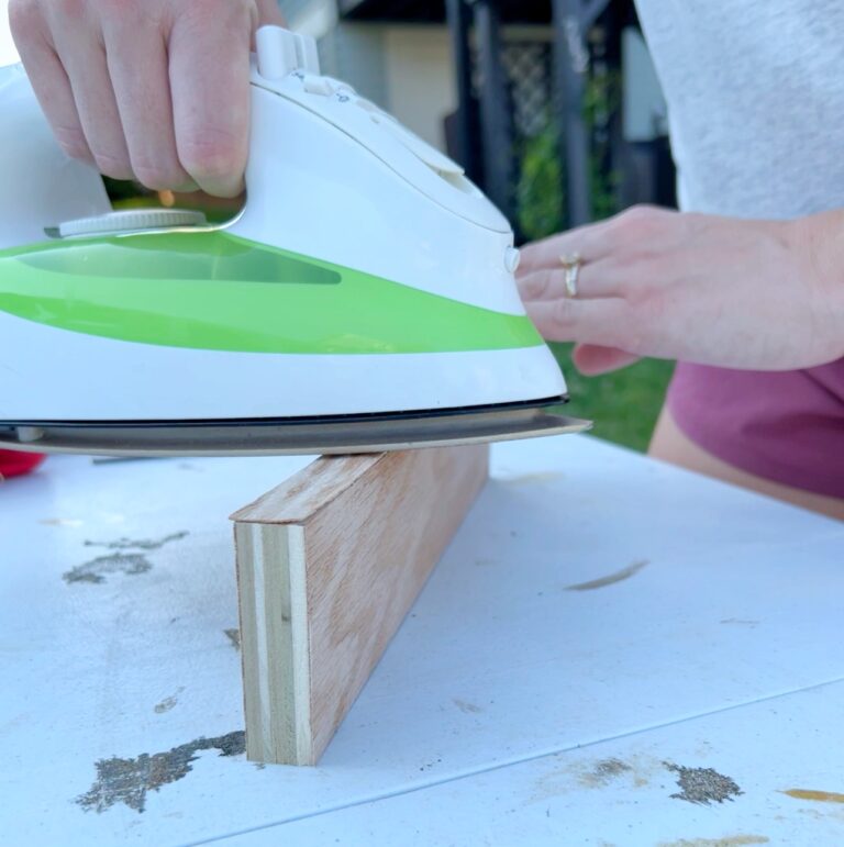 Ironing edge banding on spice rack shelves