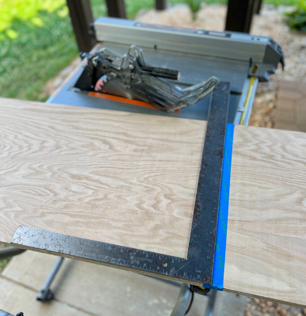 using painter's tape on plywood to prevent tearing when ripping down on a table saw