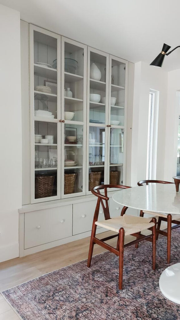 DIY Billy bookcase built in kitchen displaying kitchen platters 