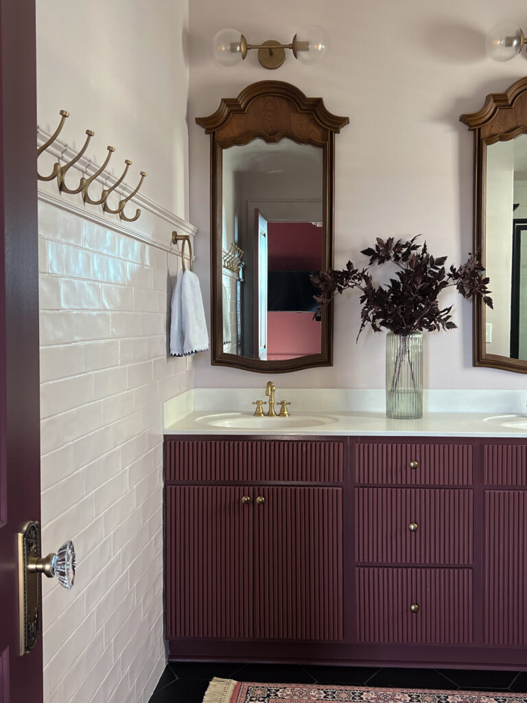 fluted bathroom vanity makeover burgundy