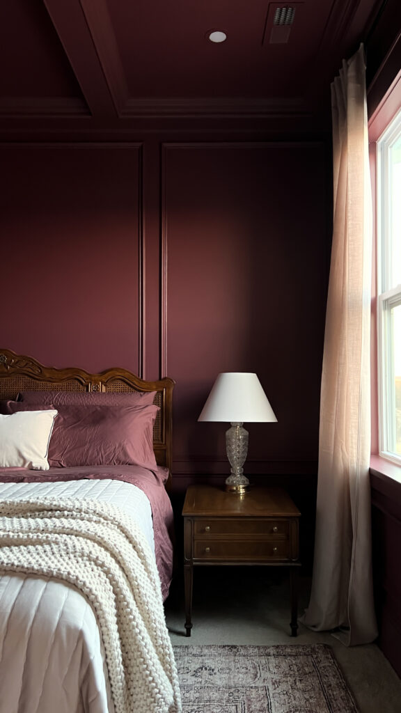 Romantic Bedroom Paint Colors with white lamp shade 