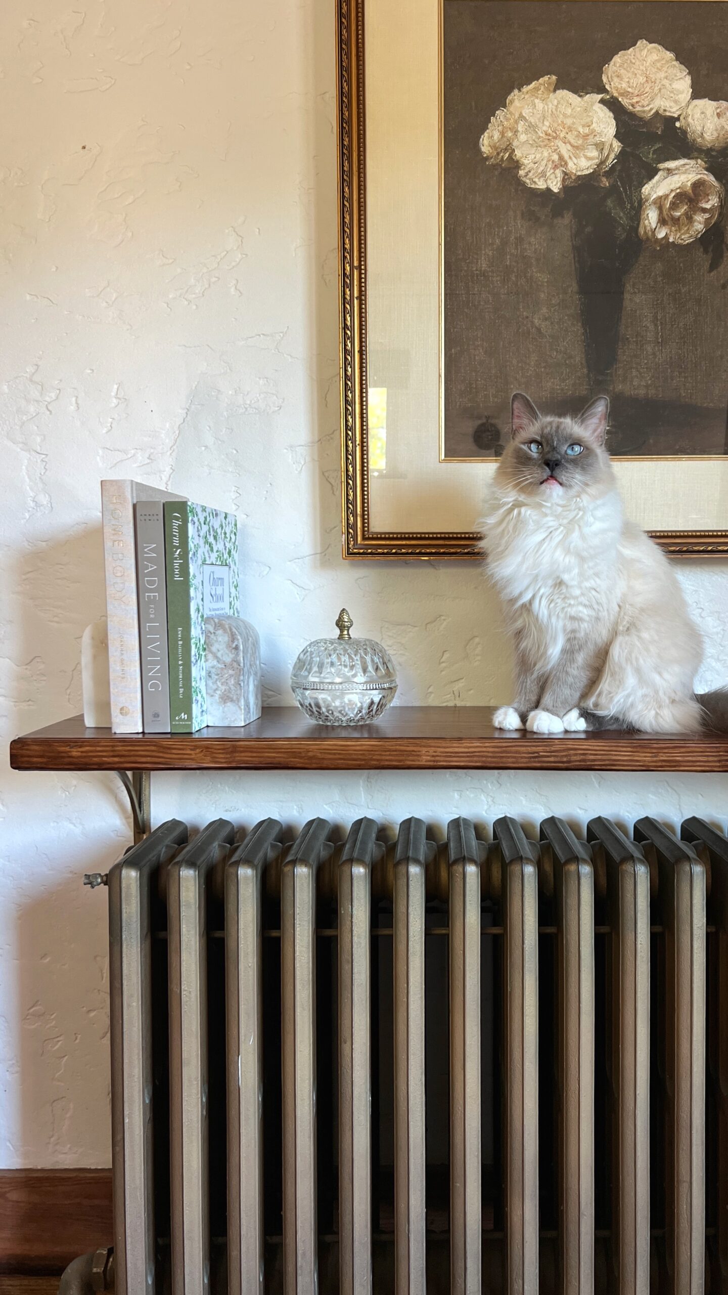 how to decorate a radiator shelf