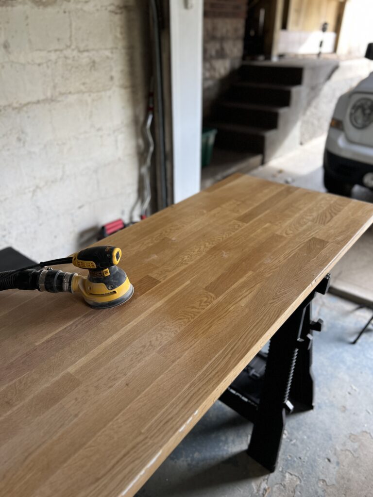 sanding butcher block before staining