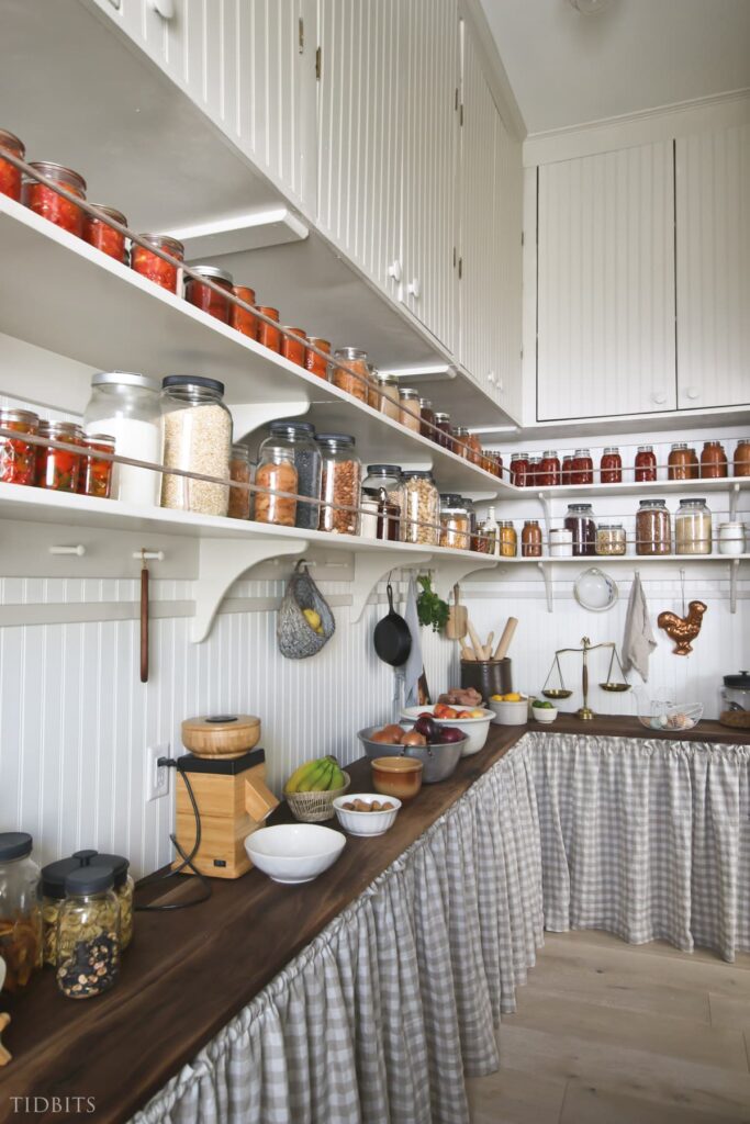 charming butler's pantry with curtains