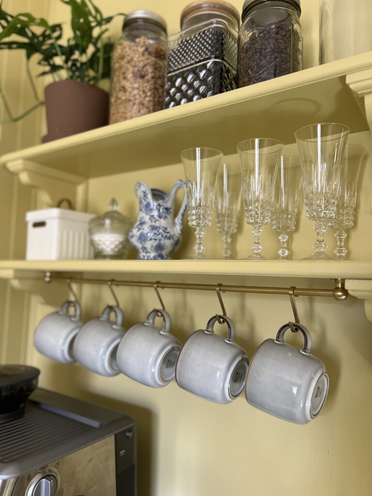 coffee station hanging mugs