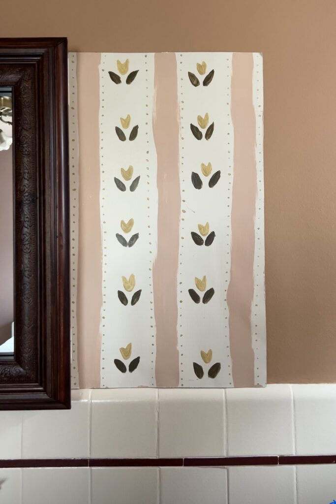 testing out hand painted floral stripe wallpaper