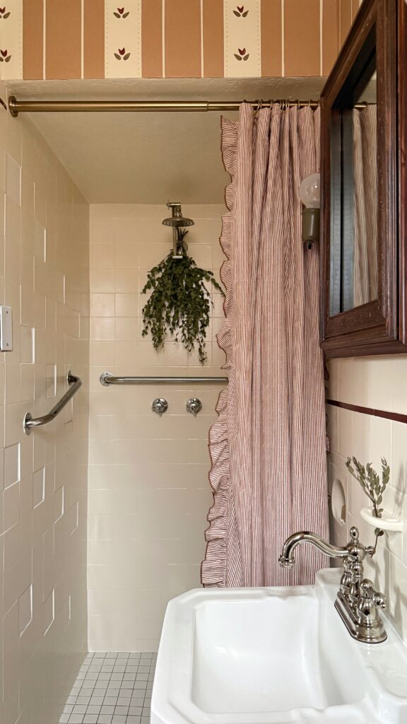 painted shower tile in a no demo bathroom remodel