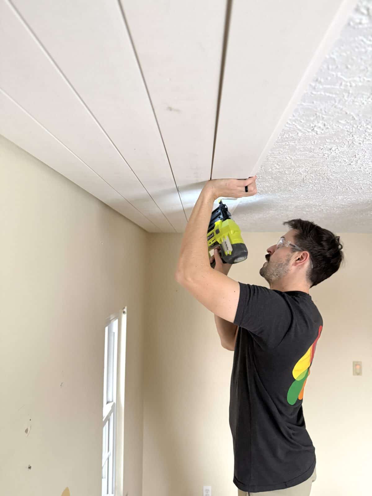 Easy Diy Shiplap Ceiling To Cover Popcorn Texture Our Aesthetic Abode
