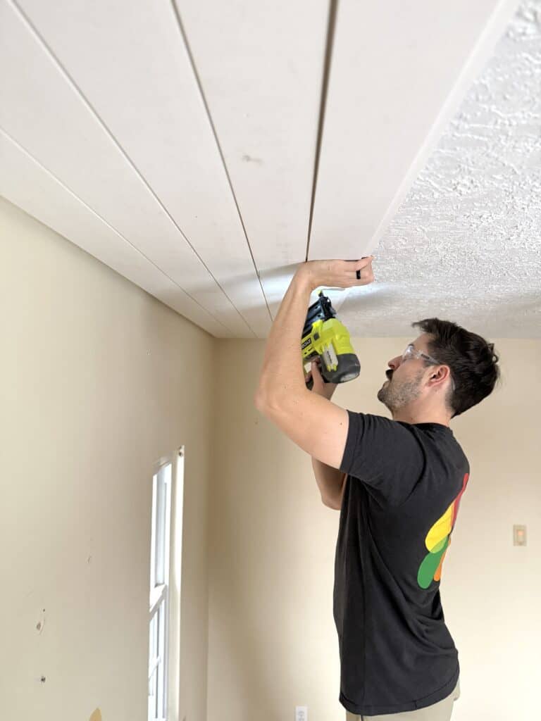DIY shiplap ceiling