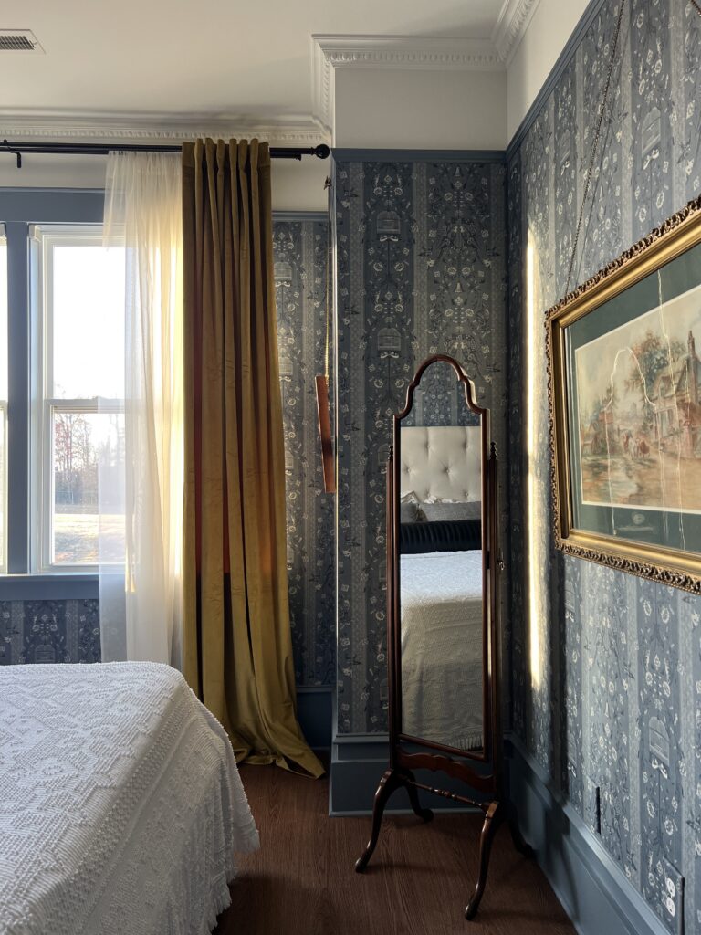 vintage bedroom with wallpaper