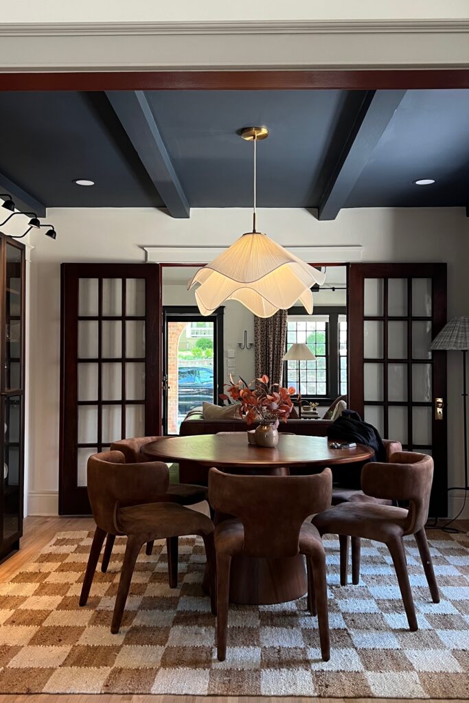 dark painted ceiling dining room