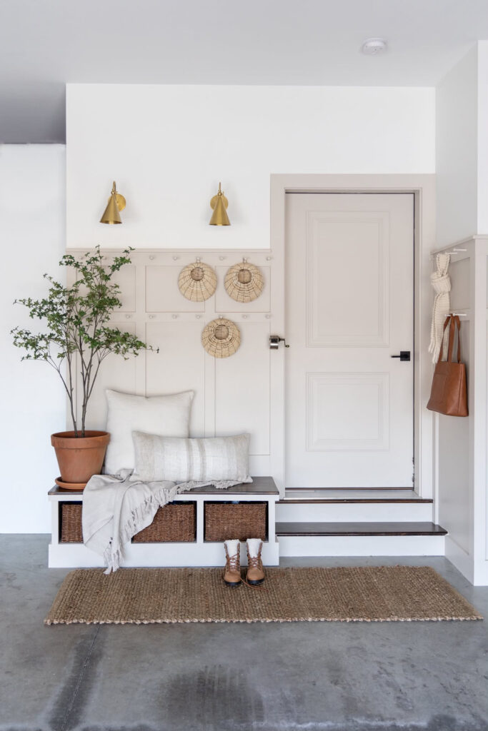 beige trim in a mudroom